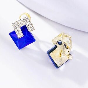 Glam Rhinestone Geometric Clip On Stud Earrings